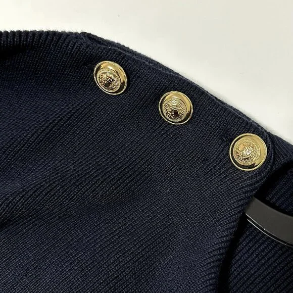 NWT Massimo Dutti Navy V Neck Sweater With Bell Sleeves Gold Buttons Size Small - Picture 4 of 8